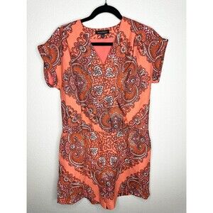 Banana Republic Romper Womens 6 Orange Paisley Print Wrap V-Neck Short Sleeve